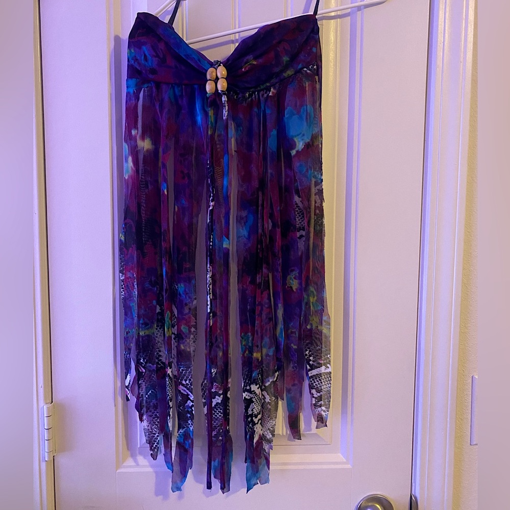 Purple / peacock fringe tube top